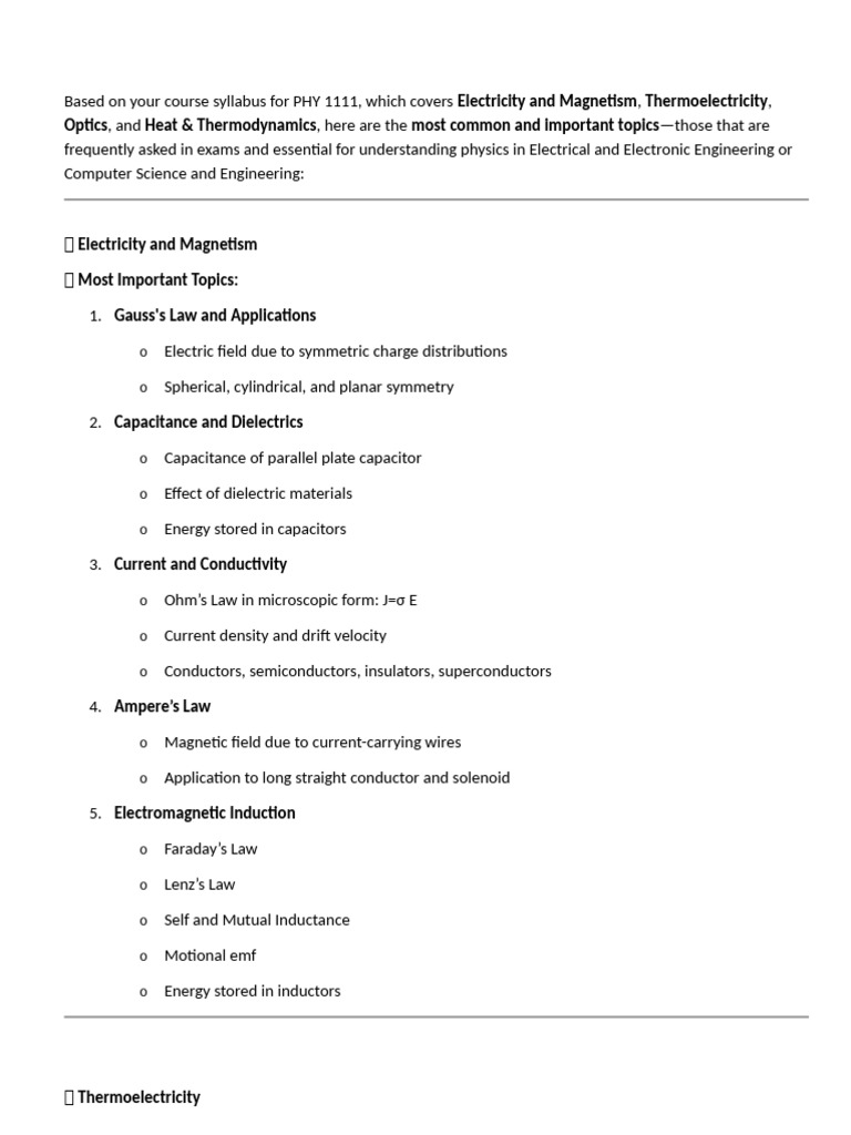Key Topics in Electricity and Magnetism | PDF | Electric Current ...