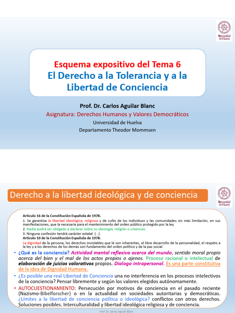 Tema 6 El Derecho A La Tolerancia y A La Libertad de Conciencia - 2024 ...