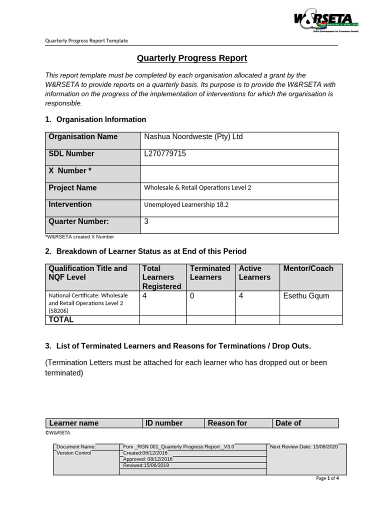 Quarterly Progress Report Template 58206 | PDF | Communication | Cognition