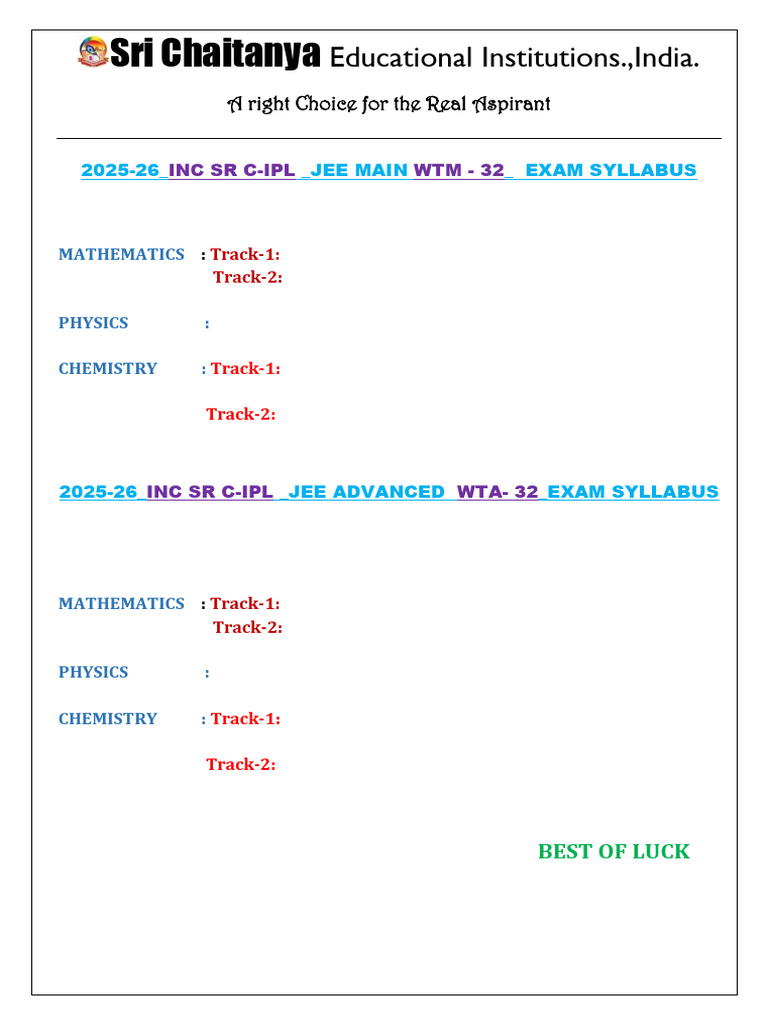 Sri Chaitanya JEE Test Series 2026 | PDF | Wellness | Science & Mathematics