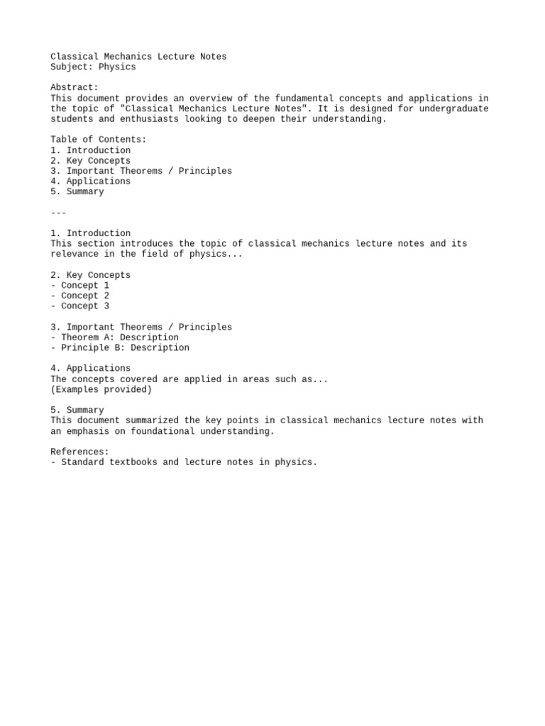 Classical Mechanics Lecture Notes Overview | PDF