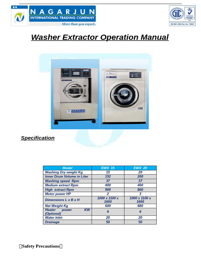 Washer Extractor Operation Manual | PDF | Power Inverter | Washing Machine