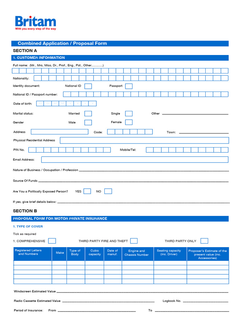 Motor Insurance Proposal Form | PDF | Insurance | Banks
