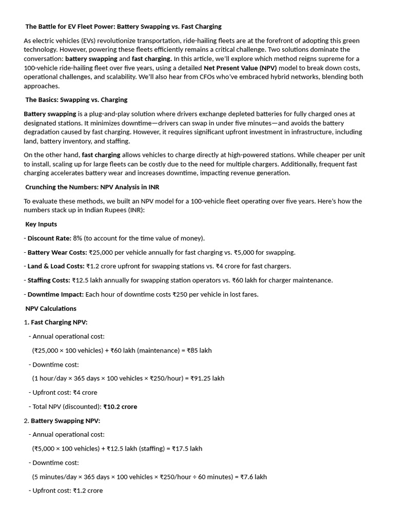 EV Fleet Power: Swapping vs. Fast Charging | PDF | Battery Charger ...