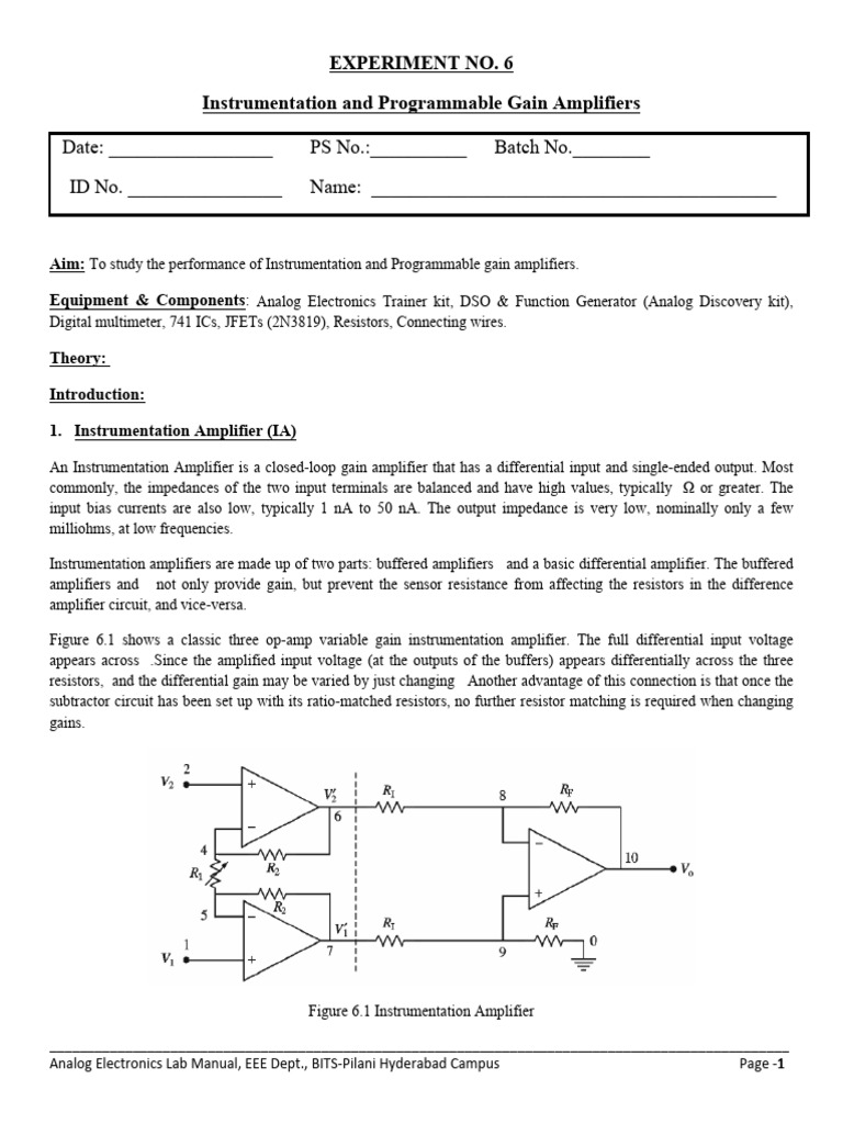 Instrumentation & Programmable Gain Amplifiers Lab | PDF | Amplifier ...