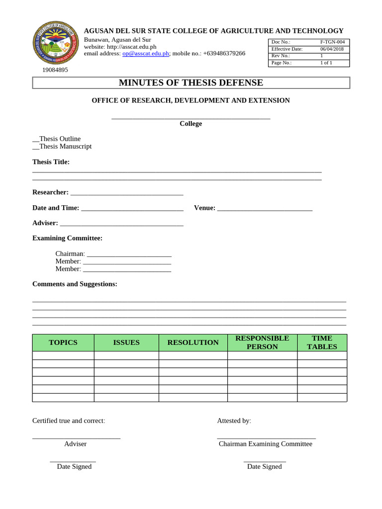 Thesis Defense Minutes Template | PDF