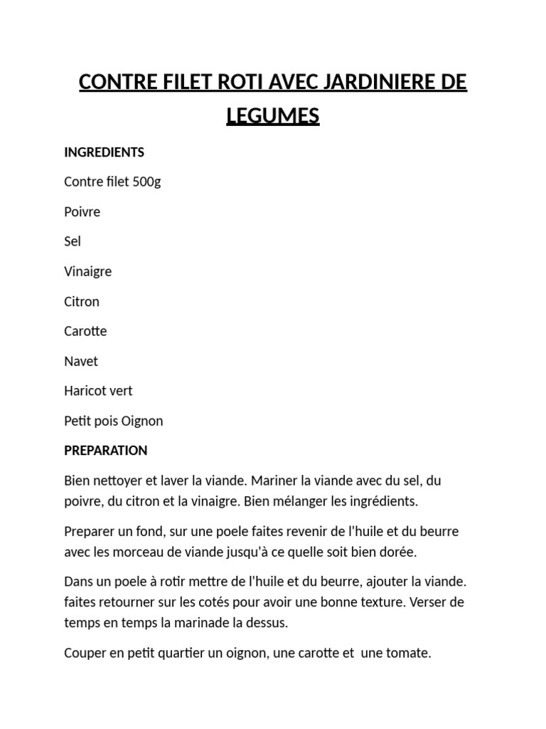 Contre Filet Rôti et Jardinière de Légumes | PDF