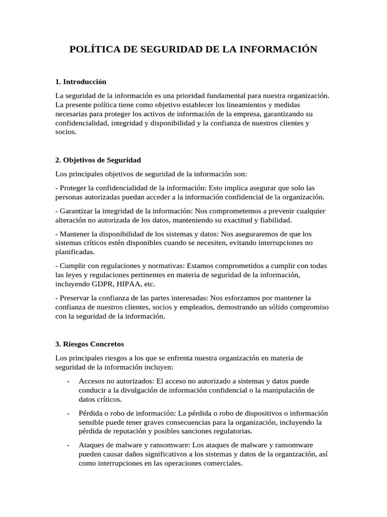Tarea Política de Seguridad de La Información | PDF | Seguridad | La ...