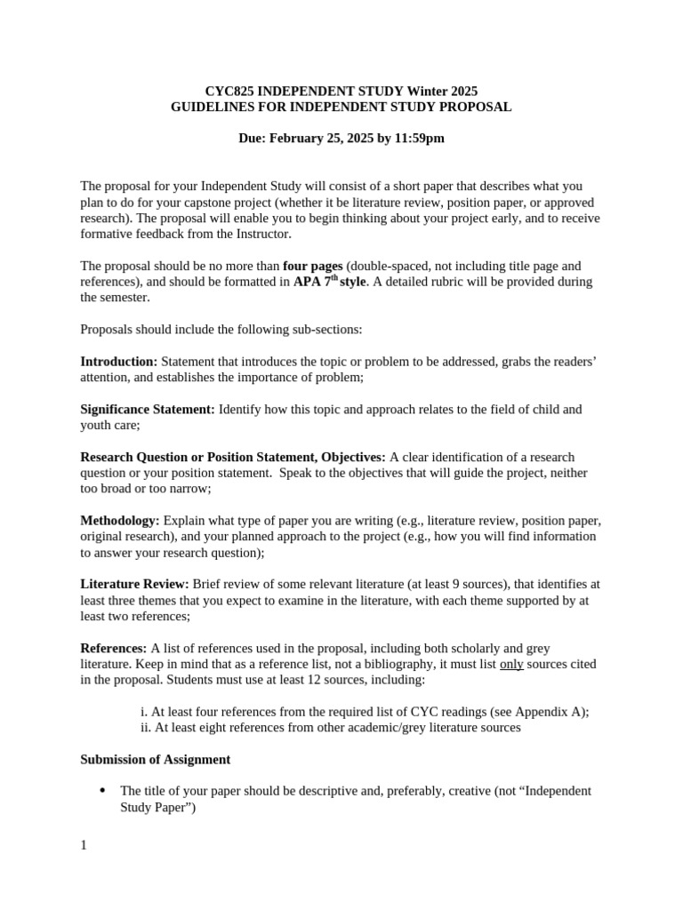 CYC825 801I Independent Study Proposal Assignment1 | PDF | Literature ...