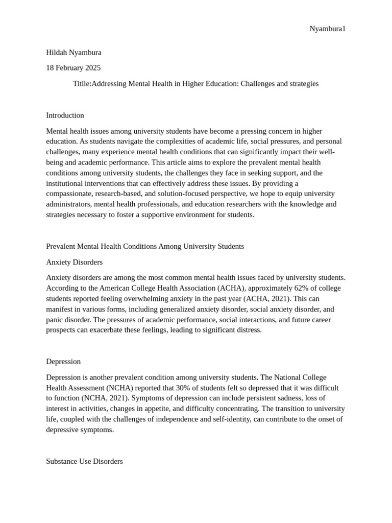 Mental Health Strategies in Higher Education | PDF | Mental Health ...