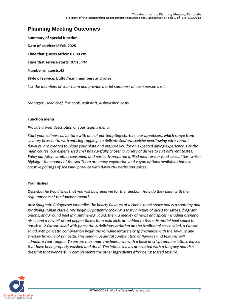 Planning Meeting Template - Updated | PDF | Sauce | Salad