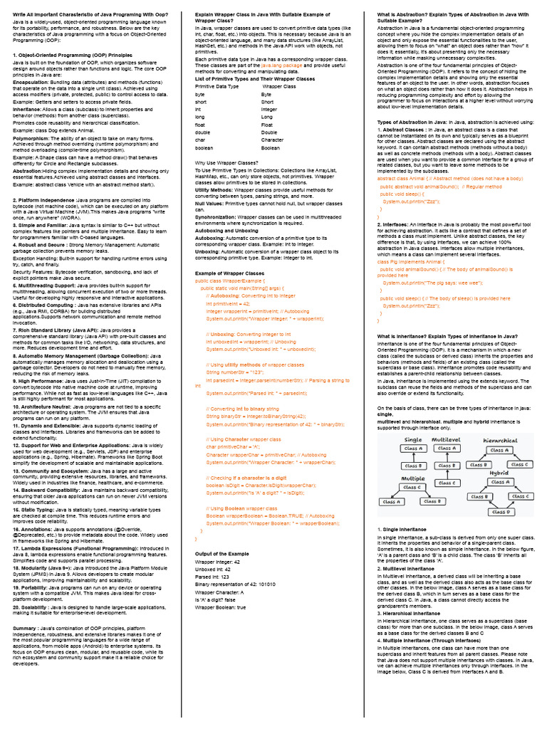 Java Programming: OOP, Abstraction & Wrappers | PDF | Class (Computer ...