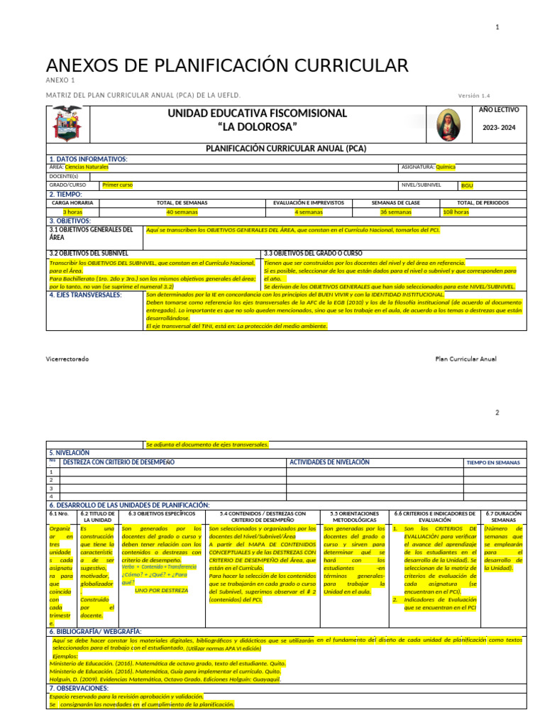 Planificación Curricular Química 2023-2024 | PDF | Plan de estudios ...
