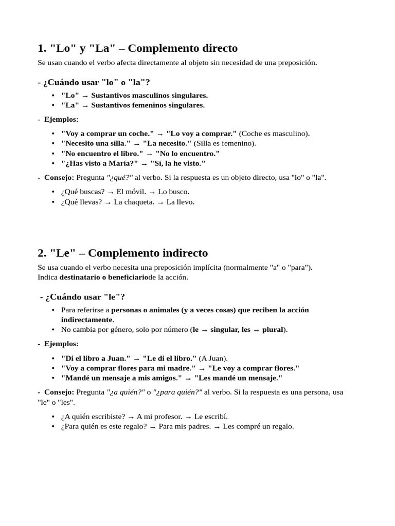 Usos de LE LO LA SE | PDF | Objeto (gramática) | Gramática