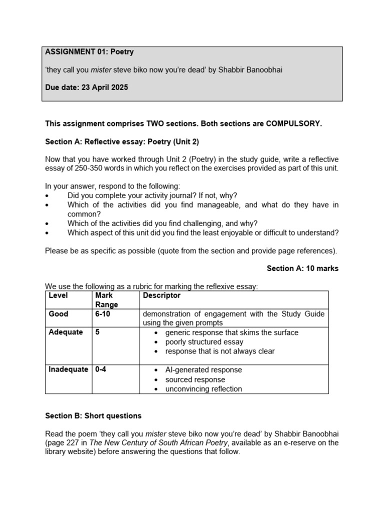 ENG1501 Assignment 1 - 2025 | PDF | Poetry