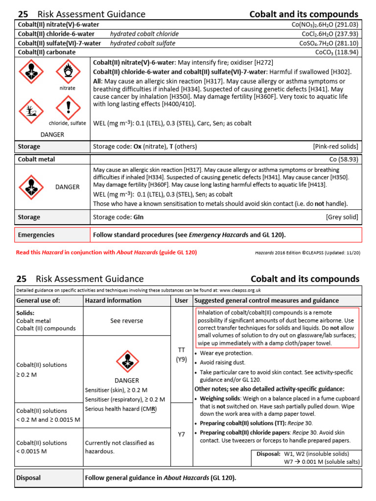Cobalt Compounds Risk Assessment Guide | PDF | Chemical Substances