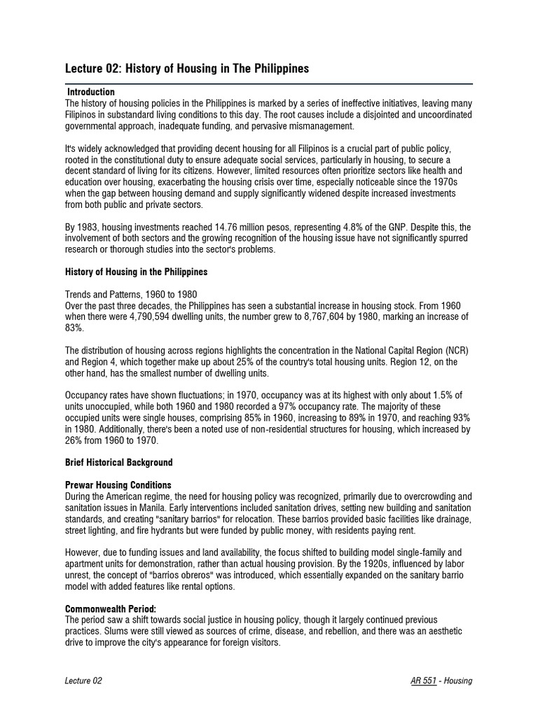 Lecture 02 - History of Housing in The Philippines | PDF | Condominium ...