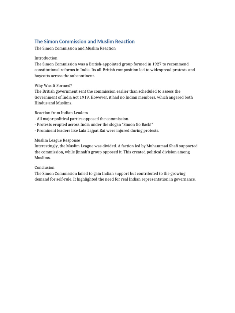 Simon Commission: Formation and Protests | PDF