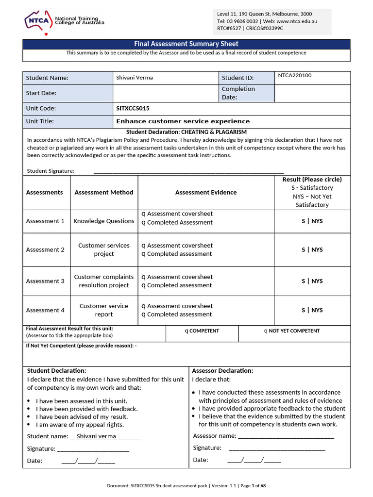 SITXCCS015 Student Assessment Pack | PDF | Loyalty Program | Customer ...