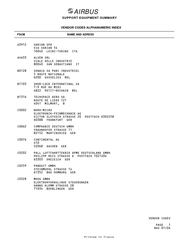 Airbus Vendor Cods | PDF