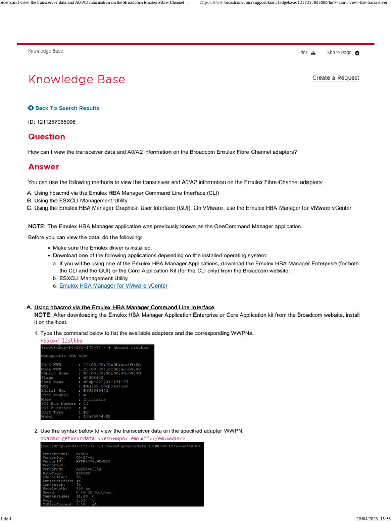 Viewing Transceiver Data on Emulex HBA | PDF | Command Line Interface ...