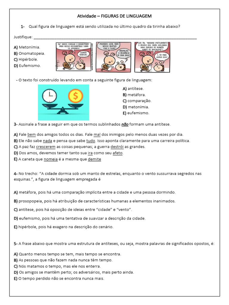 Atividades sobre Figuras de Linguagem | PDF | Metáfora