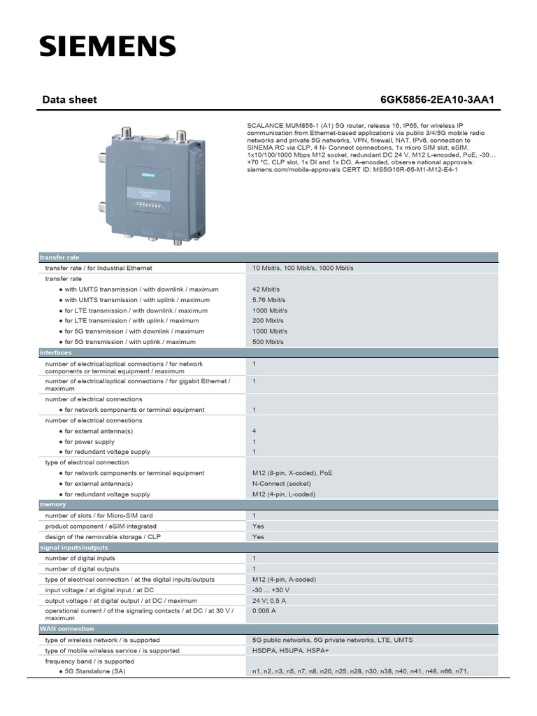 SCALANCE MUM856-1 5G Router Data Sheet | PDF | Virtual Private Network ...