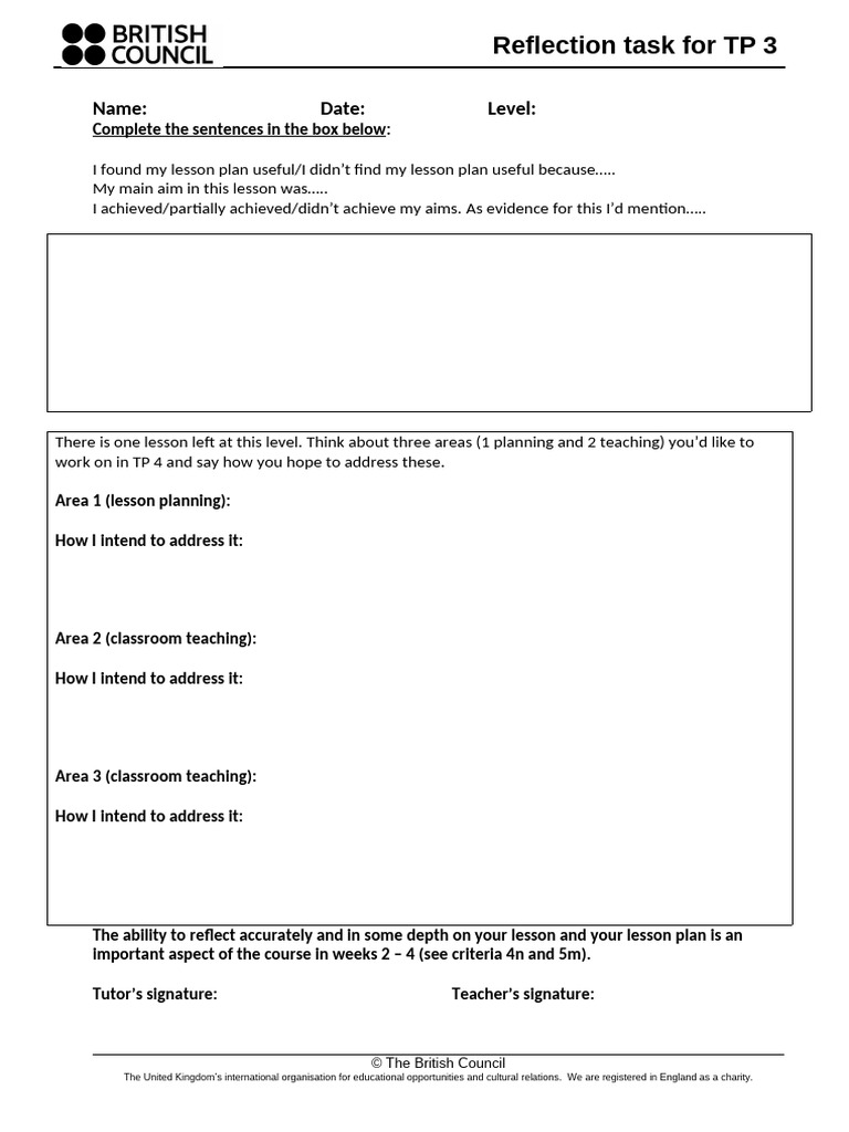 Lesson Plan Reflection Task Template | PDF