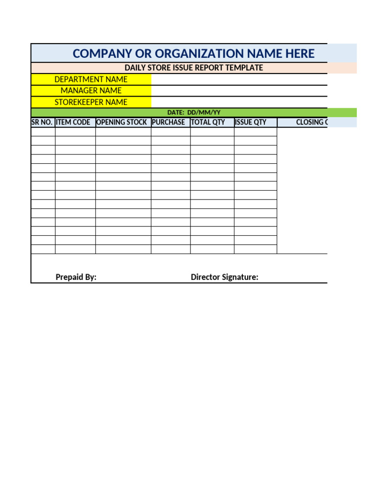 Daily Store Issue Report Template | PDF