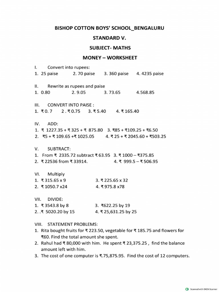 Maths - Money Revision | PDF