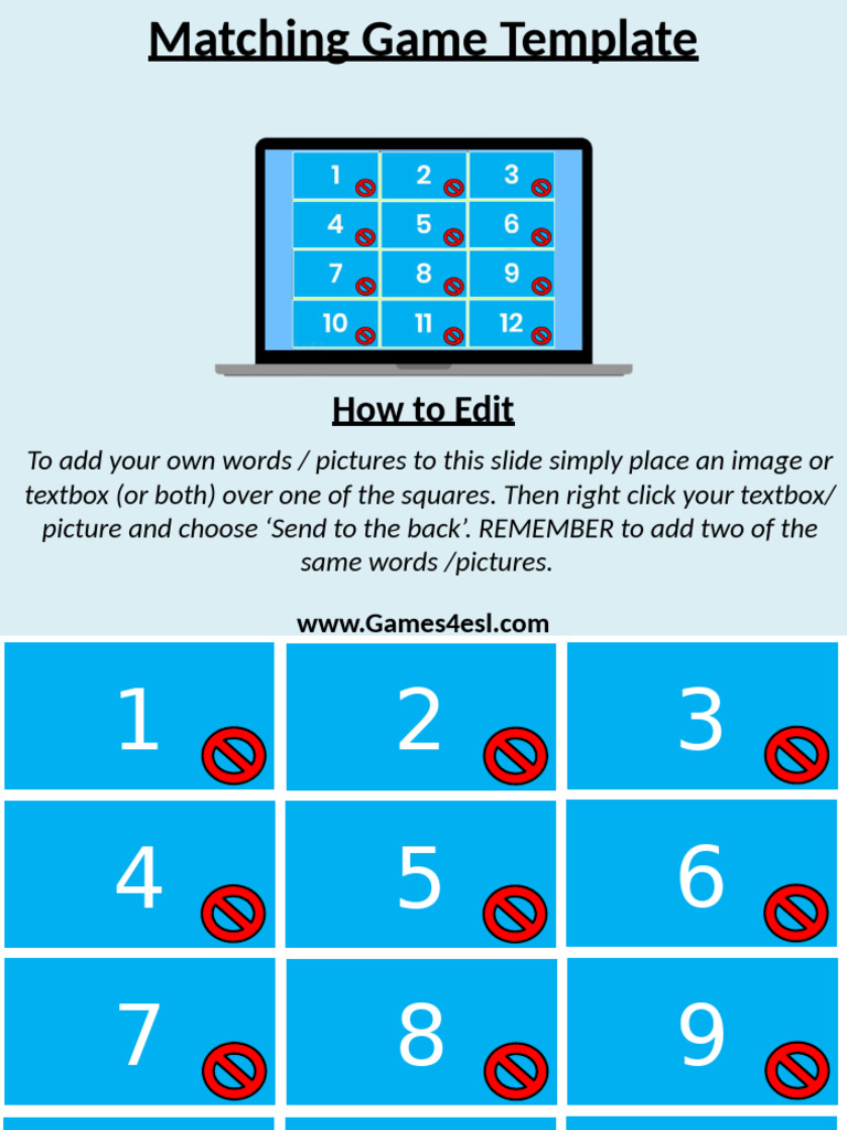 Matching Game Blank Template PDF