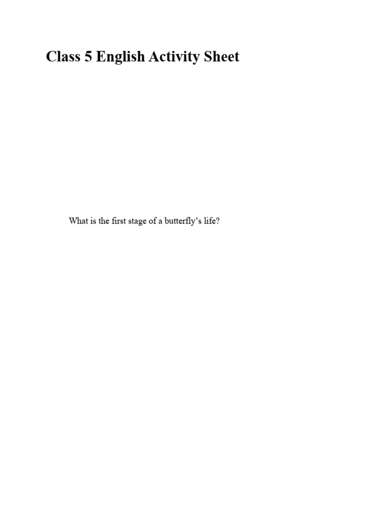 Activity - Sheet 1 - Class5 - English | PDF