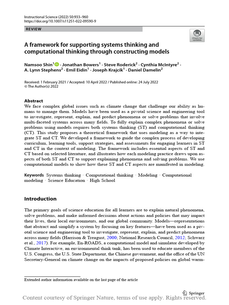 Integrating Systems and Computational Thinking | PDF | Science | System