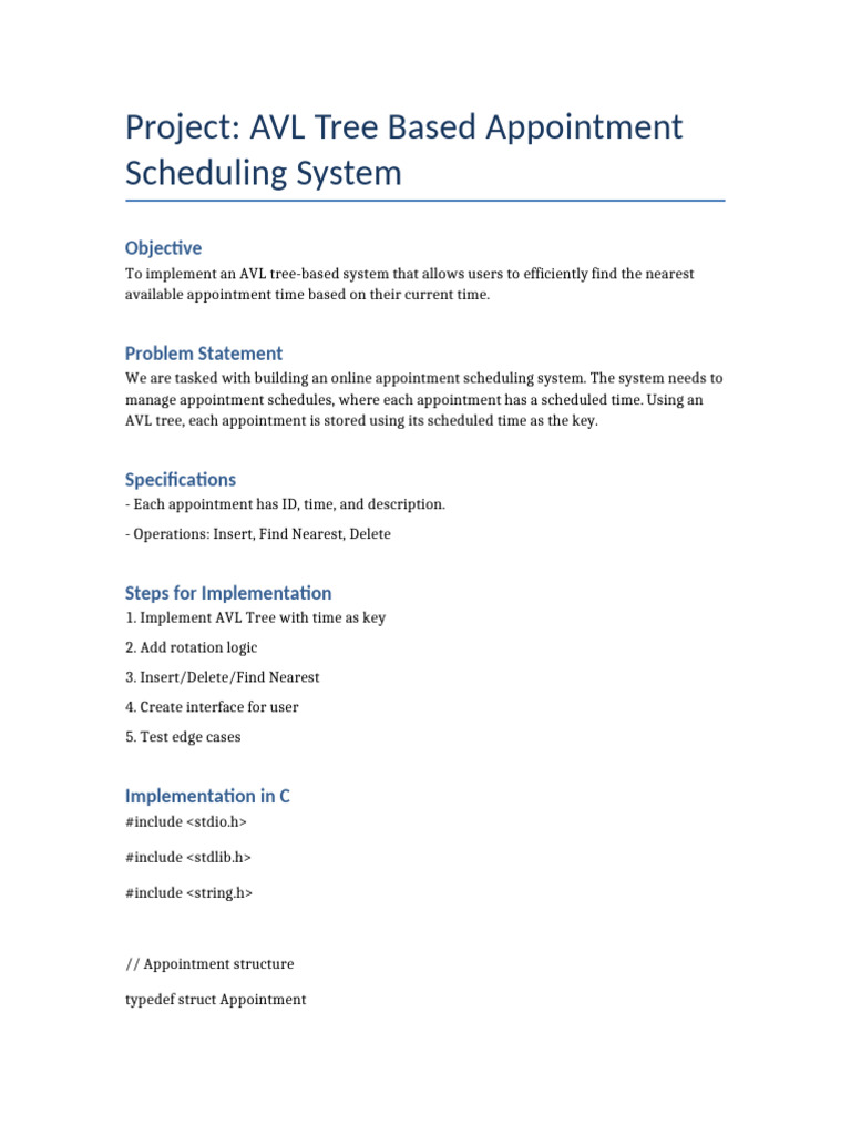 AVL Appointment Scheduling Complete Project | PDF | Computer Science ...