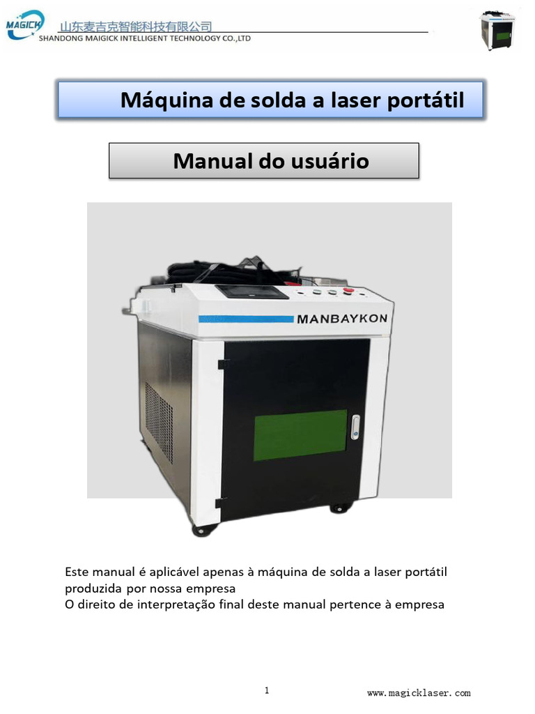 Manual da Máquina de Solda a Laser | PDF | Fonte de energia | Laser