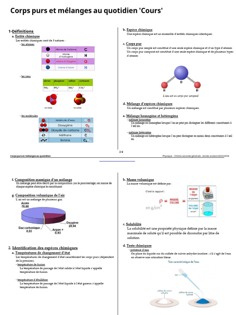 Corps purs et mélanges en chimie | PDF | Chimie | Gaz
