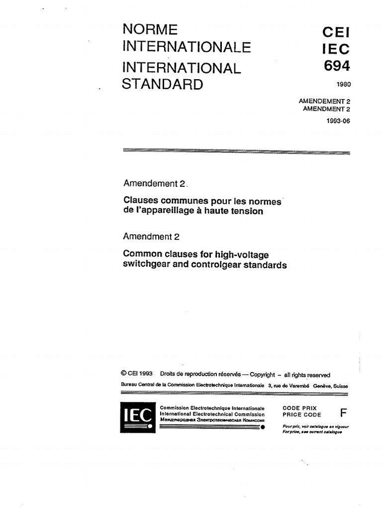 CEI IEC 694-1993 Amend 2 - Common Clauses For High-Voltage Swith ...