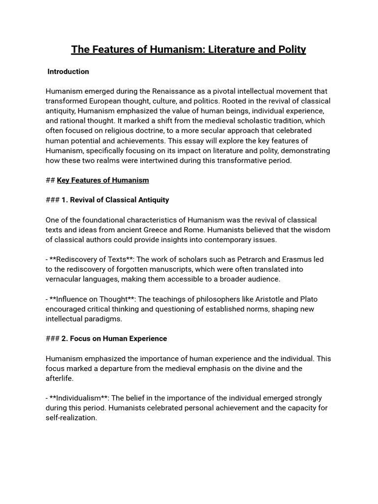 Key Features of Renaissance Humanism | PDF | Humanism | Political ...