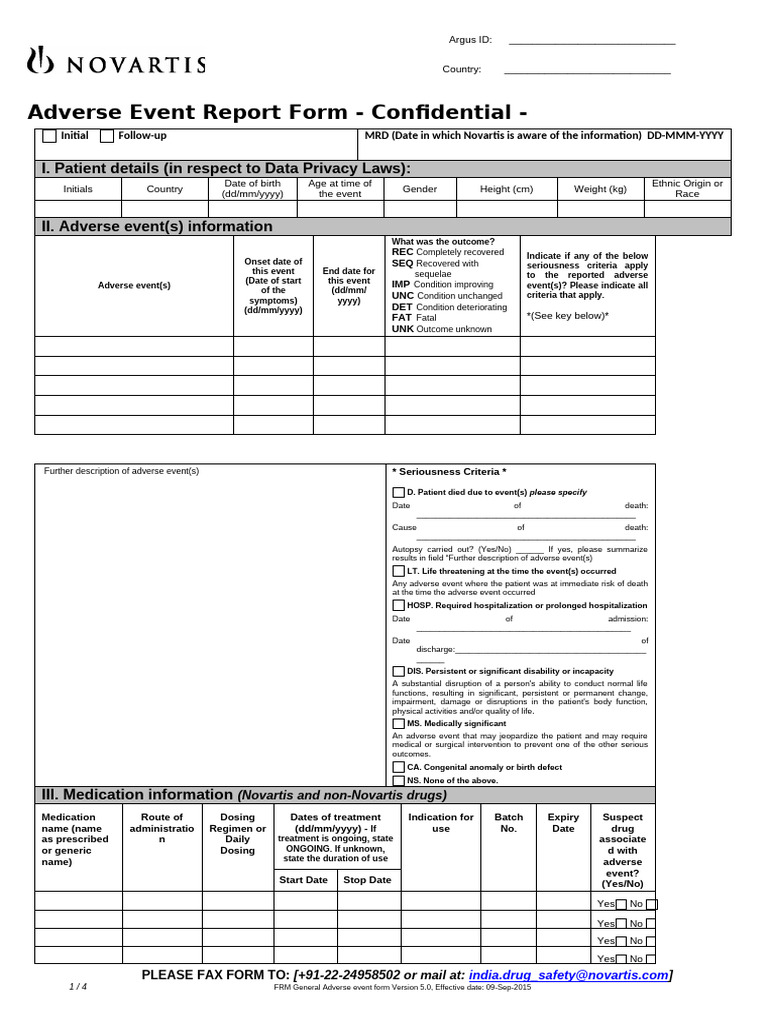 Adverse Event Report Form Template | PDF | Medical Treatments | Medicine