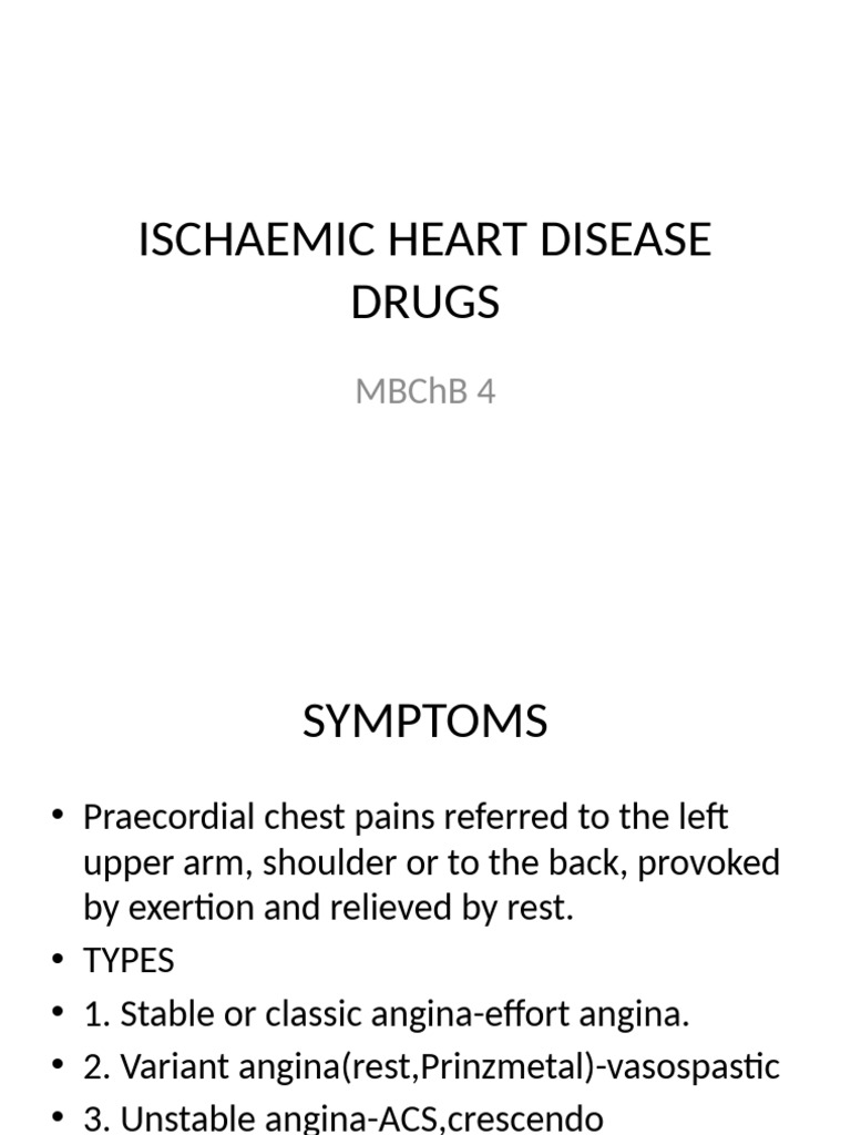 ISCHEMIC HEART DISEASE DRUGS | PDF | Myocardial Infarction | Coronary ...