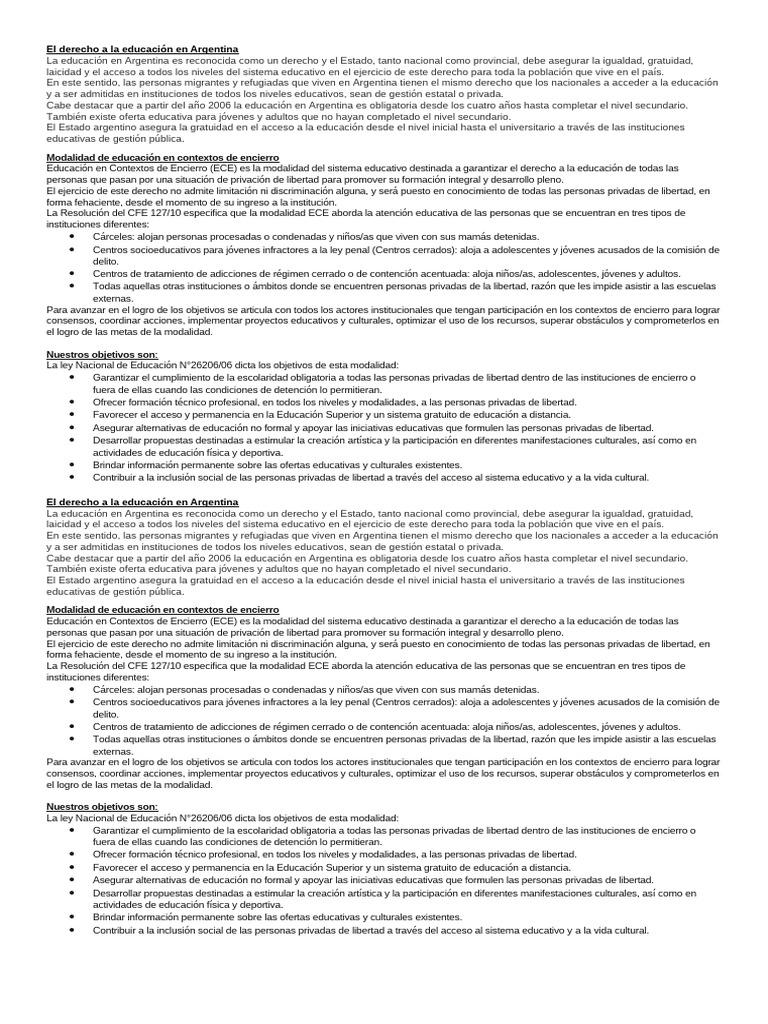 Derecho a la Educación en Argentina | PDF | Educación de la primera ...