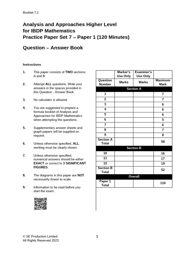 IBDP Math Practice Paper 1 | PDF | Velocity | Asymptote