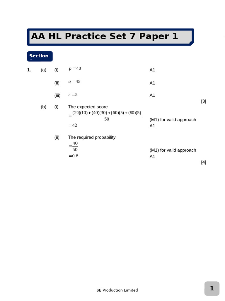AA HL P1 Practice Paper Set 7 Solution | PDF | Mathematics ...