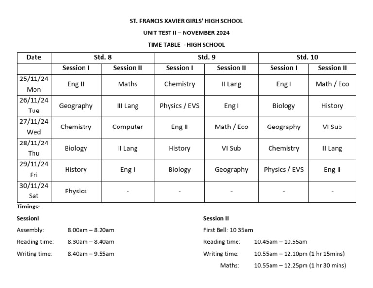 Timetable Ut2 2024 High School | PDF