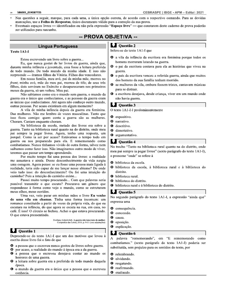 Caderno de Prova IBGE | PDF