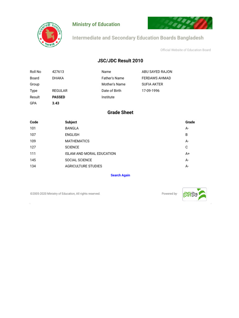 Education Board Bangladesh (JSC) | PDF