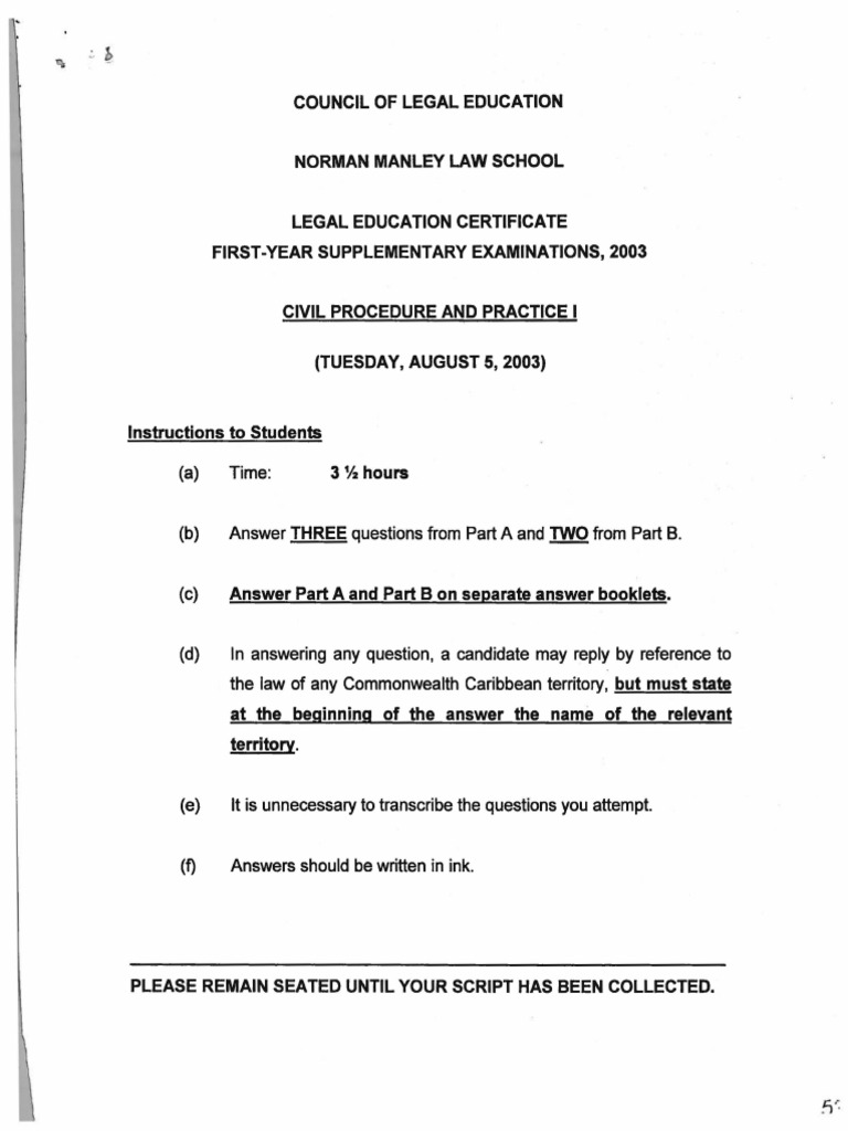 Civil Procedure and Practice I - August 2003 | PDF | Plea | Lease