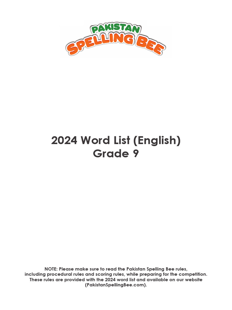 2024 Grade 9 Spelling Bee Word List | PDF