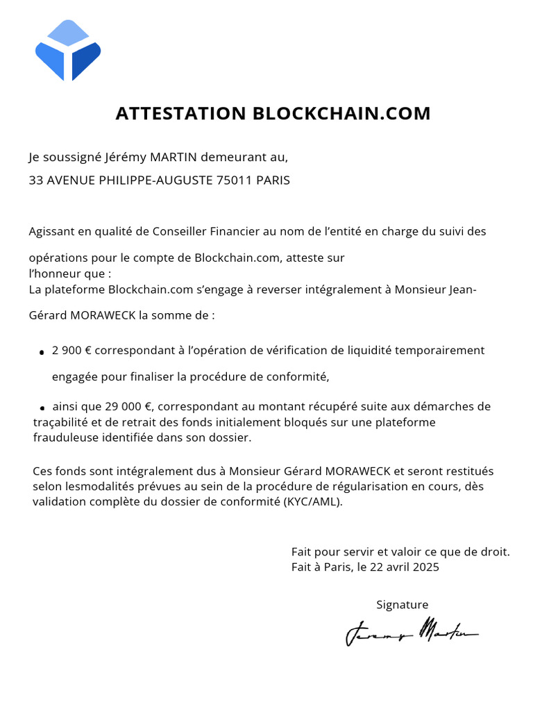 Attestation Sur Honneur Crypto Com PDF | PDF