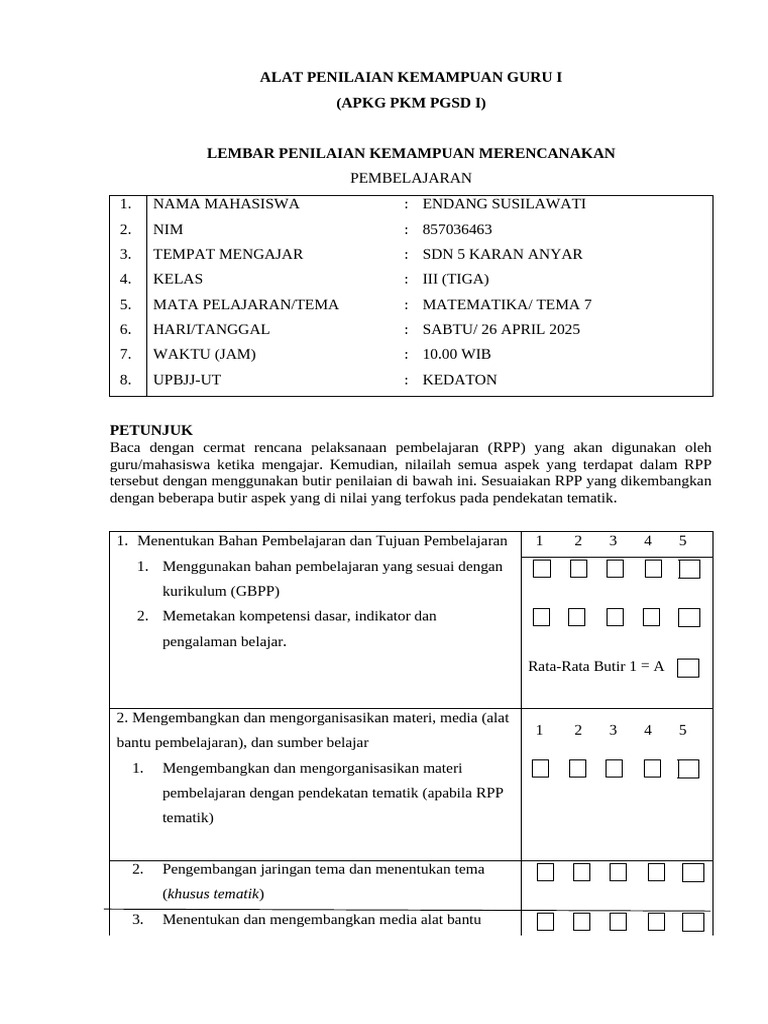 Penilaian Kemampuan Guru APKG 1 & 2 | PDF